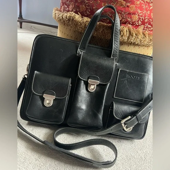 Roots Black Leather Briefcase π¦ - Picture 1 of 16